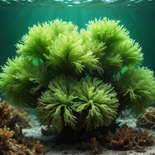 Prompt: create a super high resolution 3d image of sea moss underwater and green


