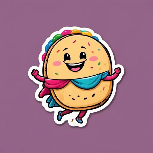 Prompt: (arepa divertida bailando), joyful dance, whimsical character, vibrant colors, energetic atmosphere, smiling expression, playful pose, background of a lively fiesta, colorful confetti floating, kinetic movement, 4K quality, ultra-detailed, cheerful lighting, embodies festivity and fun.