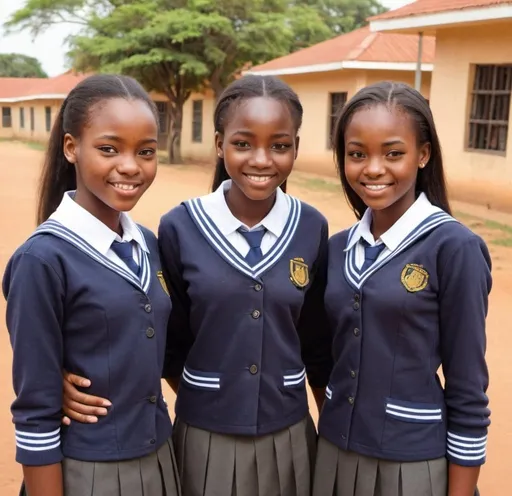 Prompt: Beautiful 17 year old African girls in a school wearing uniform