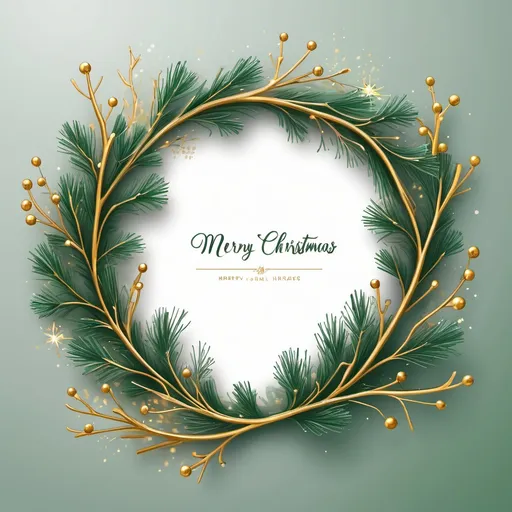 Prompt: Christmas card with nice green and gold branches on two opposite sides