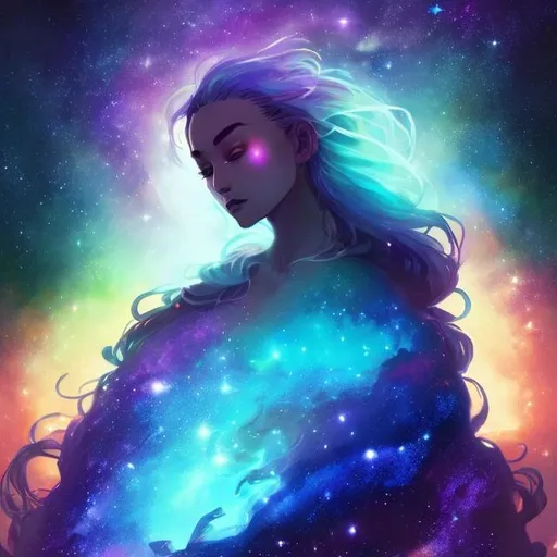 Prompt: Fantasy earth with galaxy vibes and a powerful person in the middle