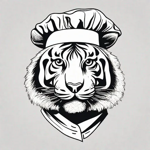 Prompt: simple line sketch drawing of a tiger wearing a chefs hat