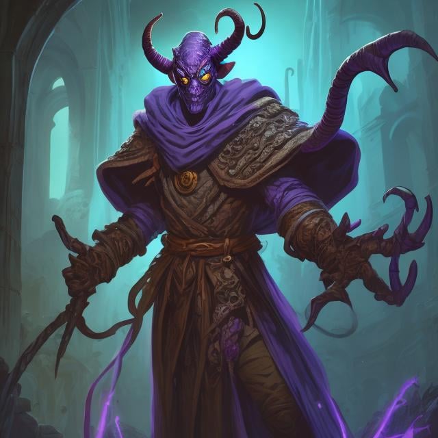 Prompt:  tiefling warlock, in cobwebbed ruins, spider-armor, blue-skinned, two-horned, shoulder-length hair,  with full blue-beard, ram-horns, holding a  staff right hand, dagger in left hand, spider eyes in  medieval urban ruins, dynamic lighting, dnd character art, graphic novel art style, DnD, intricate, elegant, highly detailed, digital painting, concept art, smooth, sharp focus, illustration,portrait style
 --niji 5 --ar 9:16
