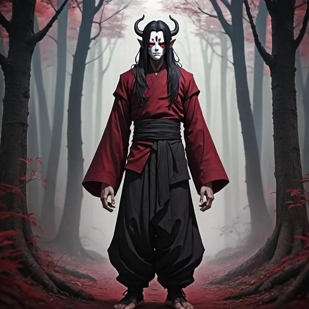 Male demon monk with long black hair anime-style a...