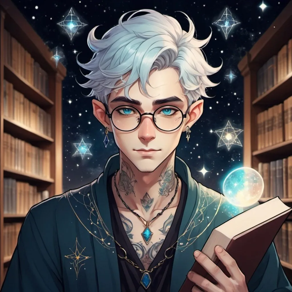 Male astral elf mage anime-style art, manga art styl...