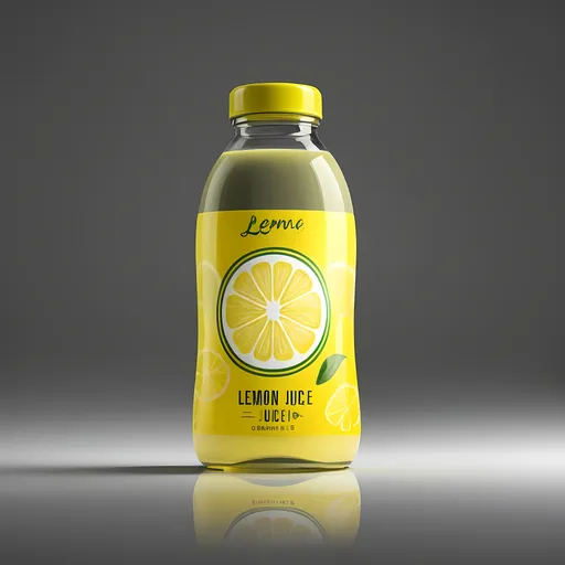 Prompt: Design a unique lemon juice brand and create a marketing bottle to launch it in your international market."