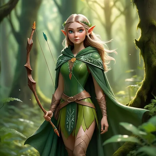 Prompt: Elf ranger in a mystical forest around sunlight