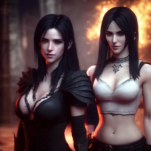 Prompt: Yennifer and Tifa Lockheart 