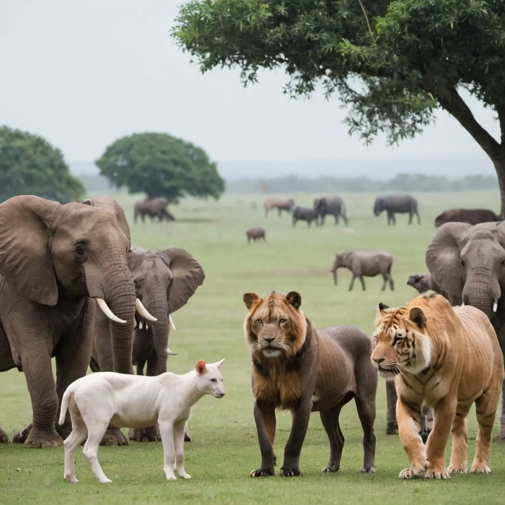 Prompt: a group of animals in a open view
