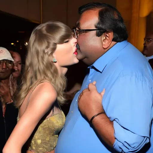 Prompt: taylor swift kising a fat oily indian man