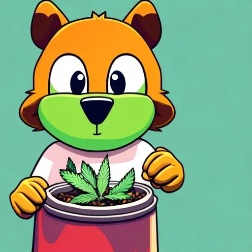 Prompt: cartoon animal character getting high on cannabis