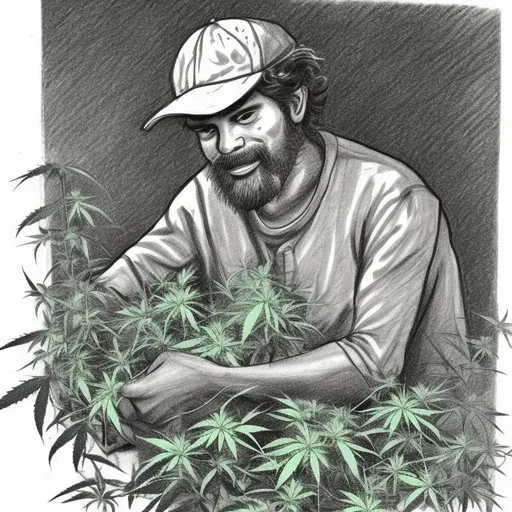 Prompt: A DRAWING OF A MODER DAY MALE CANNABIS FARMER
