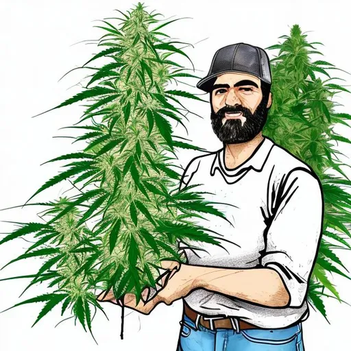 Prompt: A DRAWING OF A MODER DAY MALE CANNABIS FARMER
