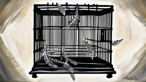 Prompt: Oil paint image of a bird cage broken open with 2 drifting feathers implying the bird has escaped, with the title "The Ultimate Freedom" and Subtitle "Angela Hardy Personal Transformation"