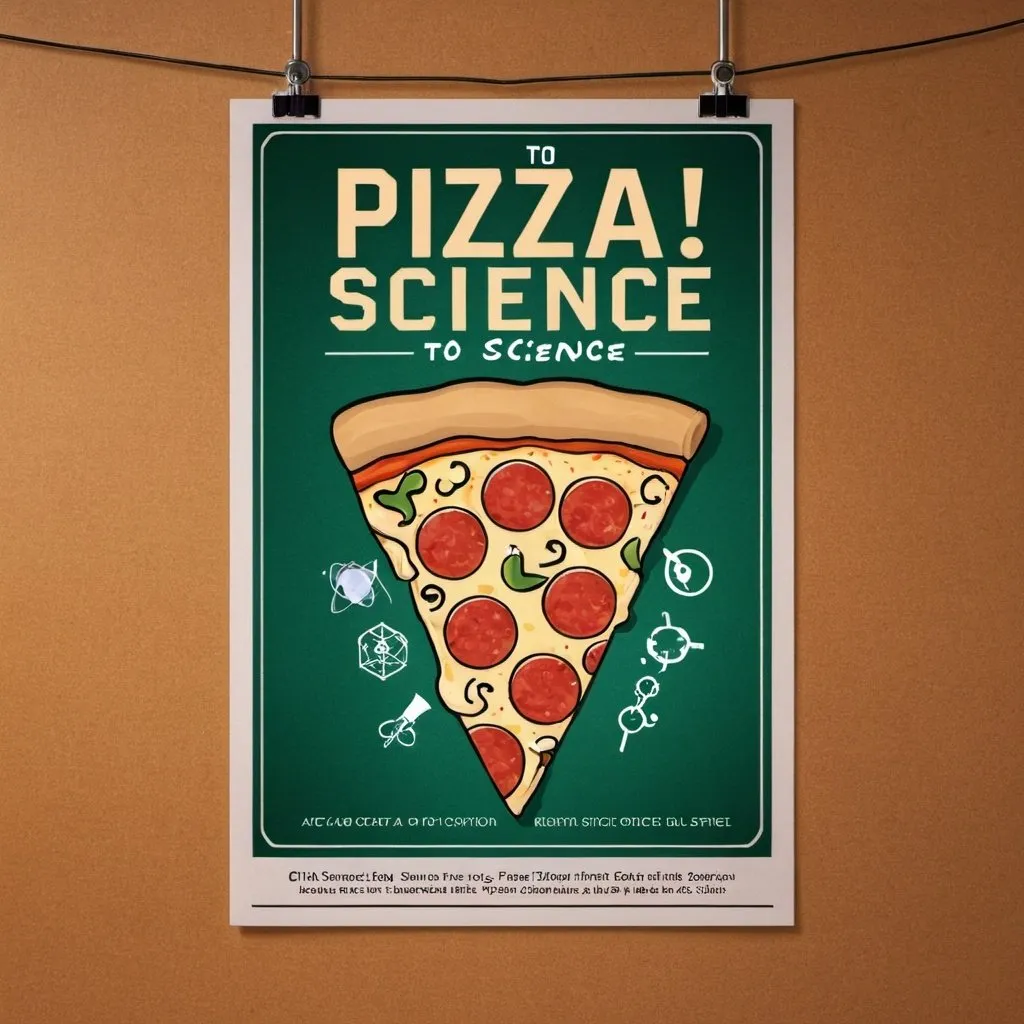 Prompt: poster to promote "pizza to science"