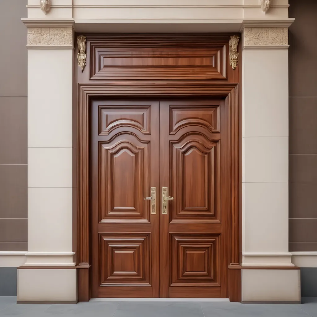 Prompt: royal wooden door. rectangle shape . front view.