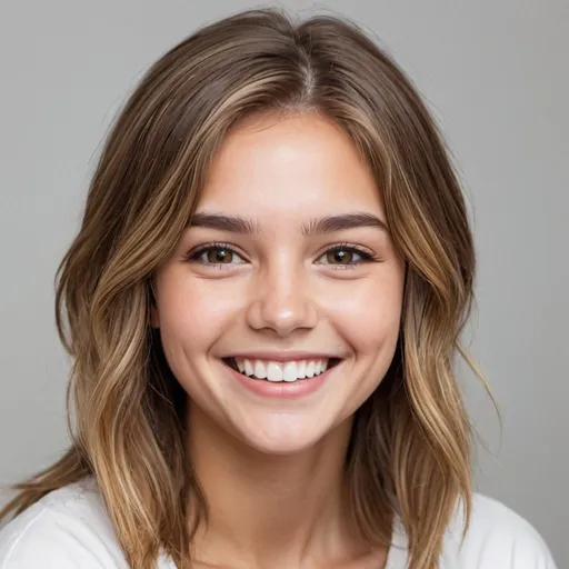 Prompt: A girl with brown hair and blond highlights on both sides she has a great smile