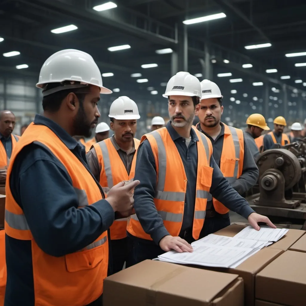 Prompt: amazon prime factory workers sitting around a table talking to the union officials