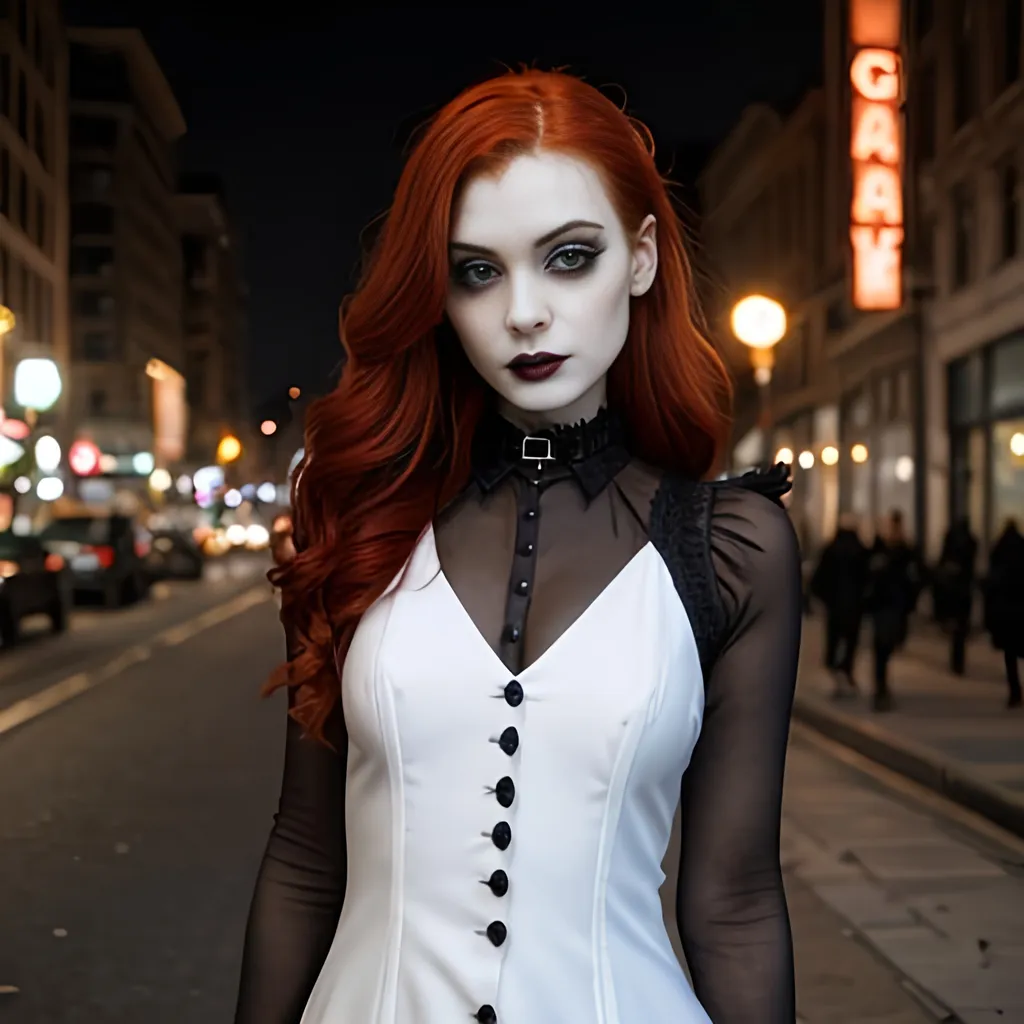 Prompt: gothic, girl, city, redhead