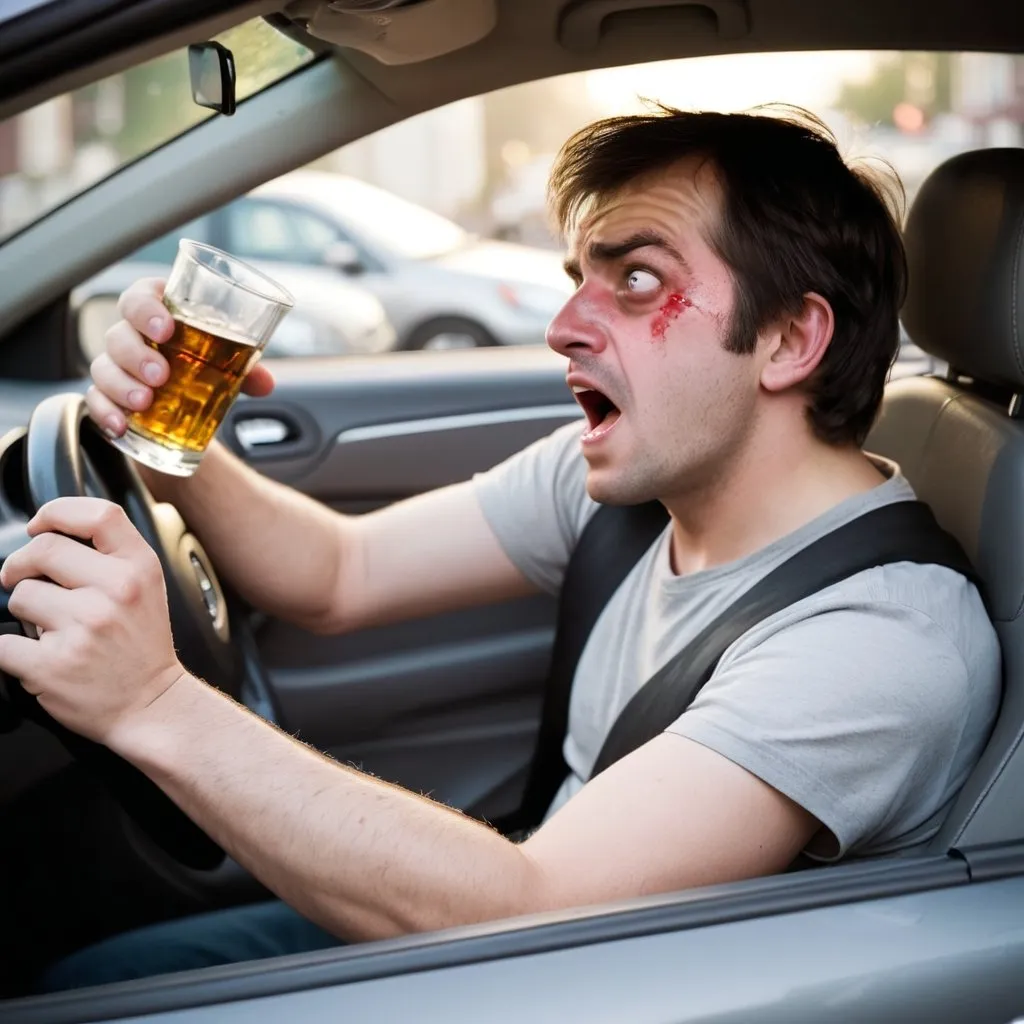 Prompt: Drunken man driving