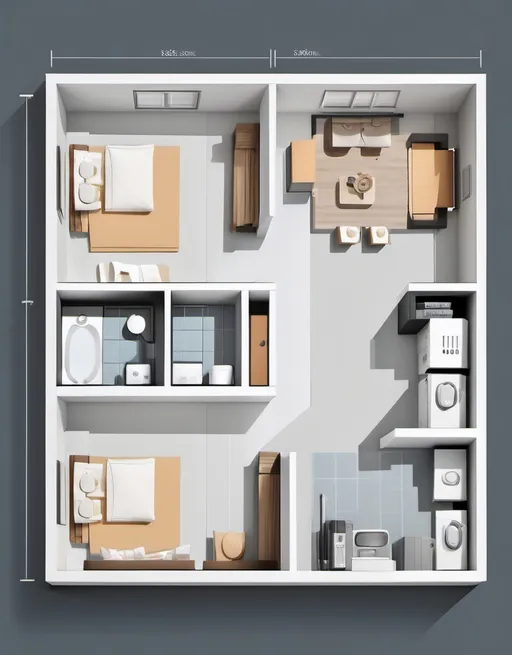 Prompt: Studio apartment floorplan, 2D vector illustrations, high quality, detailed layout, modern design, professional style, minimalistic, precise lines, clean and crisp, organized space, neutral color palette, top-notch, well-crafted, artistic floorplan, spacious layout, accurate representation, high-res, polished, architectural, detailed apartment, clear and precise, professional vector illustration, organized and efficient, minimalistic design