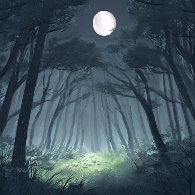 Prompt: moon in the forest
