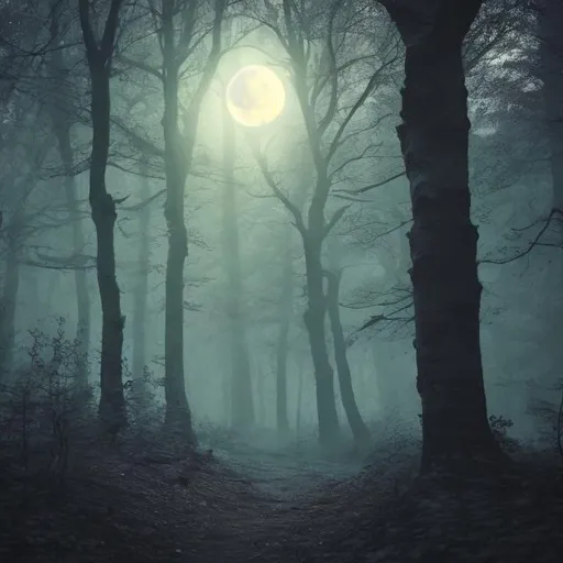 Prompt: moon in the forest