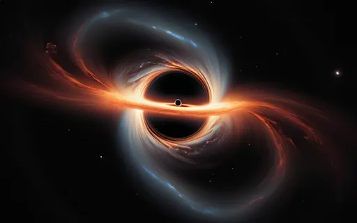 Prompt: A mesmerizing cosmic scene reveals a black hole at its core, surrounded by a swirling accretion disk of luminous gas and dust. The black hole, a stark, dark void, contrasts sharply with the vibrant, fiery orange and white hues of the disk that encircles it, creating an almost ethereal glow against the deep, infinite darkness of space. This celestial phenomenon is framed by distant stars twinkling faintly, enhancing the sense of vastness and mystery. The composition emphasizes the dynamic motion of the swirling material, suggesting a powerful gravitational pull as it spirals into the abyss, evoking feelings of awe and the cosmic ballet of creation and destruction inherent in the universe.
Against the background of this black hole, there is a man of 25 years old with gray hair, white fluorescent eyes, the appearance of this person is close to the ideal in terms of beauty. One hand of a person is lowered along the body and is waiting for his order, the second hand is directed back to the black hole, after which the man had a wide smile,
So wide as the body allows and this smile looks almost like that of a madman who proclaimed himself by God.