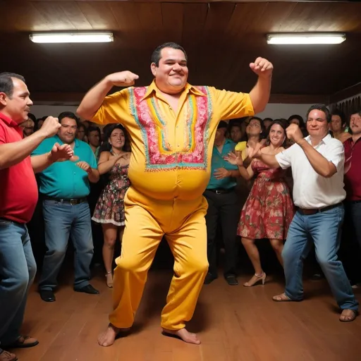 Prompt: Gentle gigant human dancing cumbia
