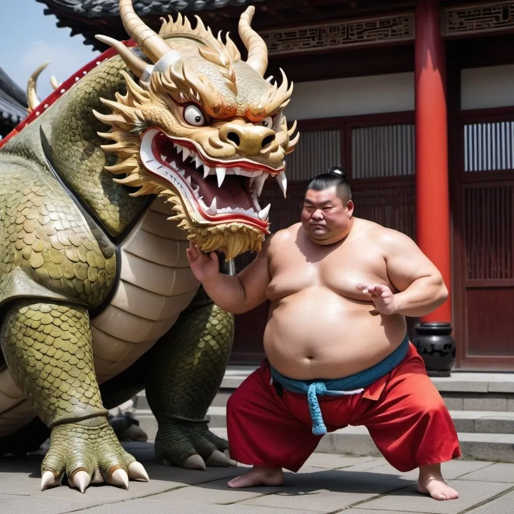 Prompt: Chinesse dragon and sumo 