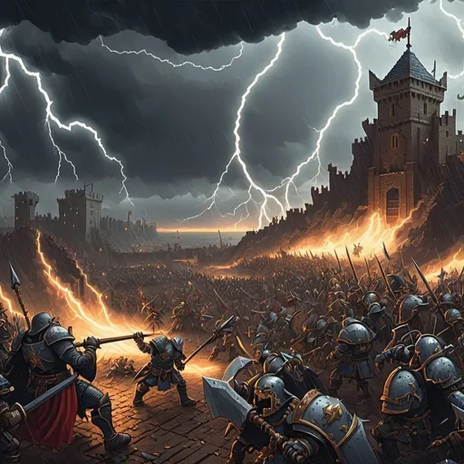 Prompt: Stormy Warhammer-style pixel art of Essex Pixelator, chaotic battle scene, pixelated textures, epic lightning strike, intricate armor details, highres, dramatic, war-torn landscape, pixel art, chaotic battle, stormy weather, dramatic lighting, Essex Pixelator, intricate armor, epic lightning, warhammer style