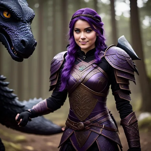 Prompt: Photo of <mymodel> standing next to her ((black)) razorwhip dragon from "How to Train Your Dragon"