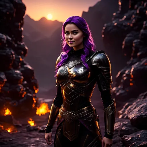 Prompt: <mymodel>25-year-old viking woman, subtle smile, light blue eyes, black gear, bright black armor, wearing an iron-man like suit of armor, black textures and highlights, standing in the shadows of the a dark cave at night, short focus, blurry background, moonlit scene, unreal engine 8k octane, 3d lighting, full body, full armor