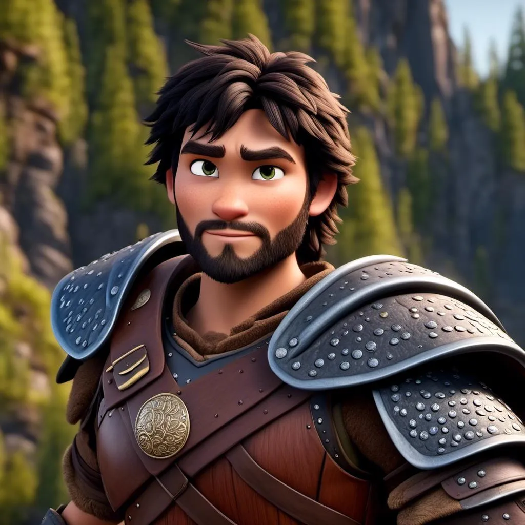 Prompt: <mymodel>Animated CGI style of a fierce ((Caucasian Viking male)) with black hair, intense gaze, realistic clothing textures, high quality, CGI, realistic, intense gaze, viking, male, Caucasian, detailed facial features, highres, professional, intense lighting