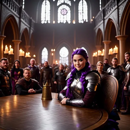 Prompt: Photo of <mymodel> sitting at a table in The Great Hall amongst other vikings from How to Train Your Dragon
