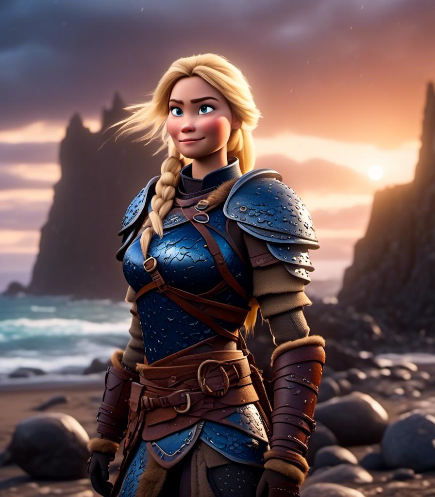 Prompt: <mymodel>CGI Animation, digital art, 20-year-old-old viking woman with blue eyes standing around several hot springs on a beach, ((blue clothes, blue colored armor,)) raging storm lighting, blonde straight hair, subtle smile, unreal engine 8k octane, 3d lighting, cinematic lighting, camera shot of full armor from head to toe