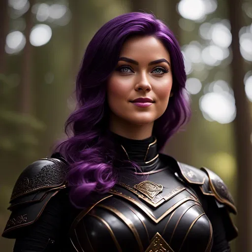 Prompt: <mymodel>25-year-old viking woman, subtle smile, light blue eyes, black gear, bright black armor, wearing an iron-man like suit of armor, black textures and highlights, standing in the forest, short focus, blurry background, unreal engine 8k octane, 3d lighting, full body, full armor