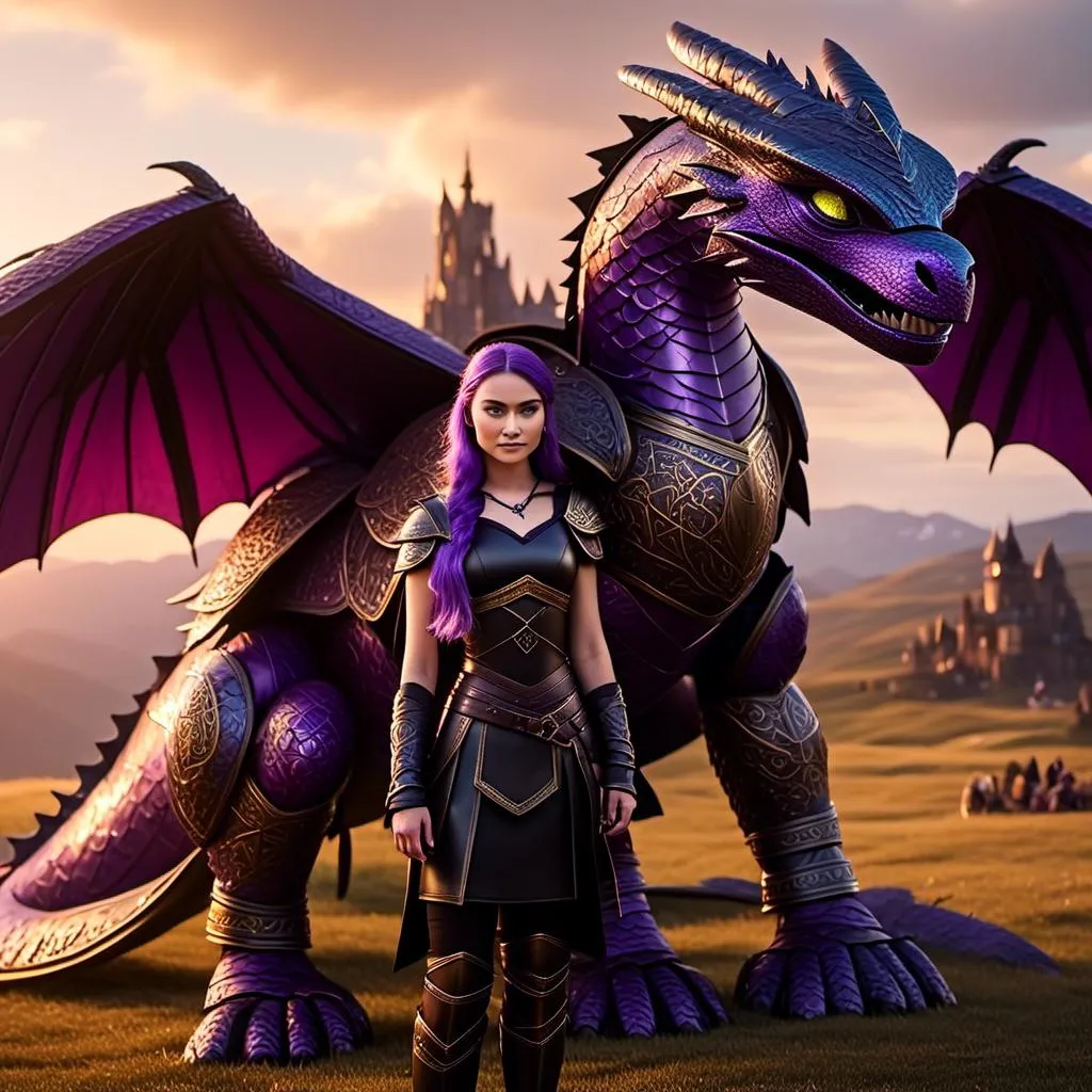 Prompt: Photo of <mymodel> standing next to her stormcutter dragon from "How to Train Your Dragon"