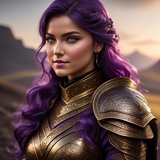 Prompt: Photo of <mymodel> in her suit of dragon-scale armor, single strand of braided hair draped over her right shoulder, rest of her hair is down her back