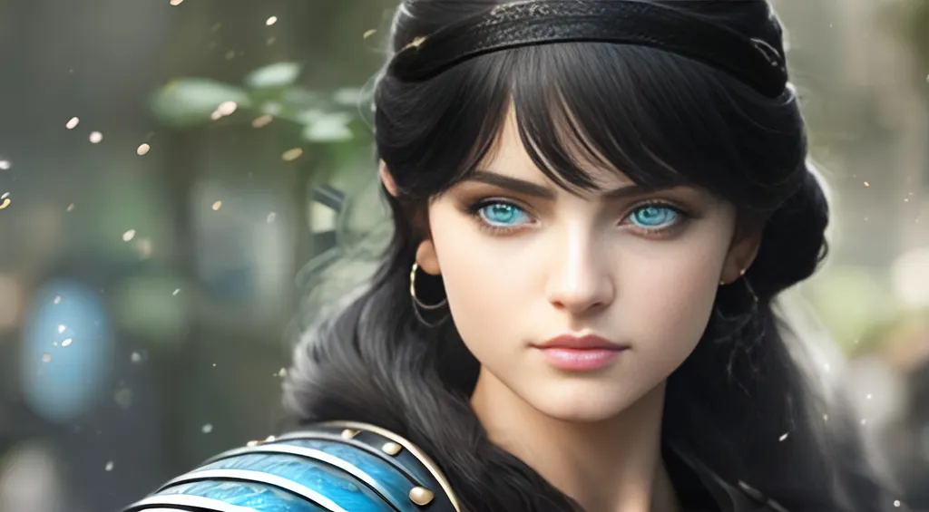 Prompt: she has black hair, create most beautiful fictional female viking princess warrior, black hair, light blue eyes, extremely detailed environment, detailed background, intricate, detailed skin, professionally color graded, photorealism, 8k, moody lighting