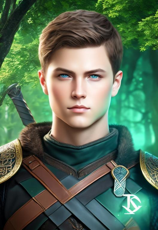 Prompt: he has short brown hair, create most handsome fictional male prince viking warrior, short brown hair, light green eyes, extremely detailed environment, detailed background, intricate, detailed skin, professionally color graded, photorealism, 16k, moody lighting