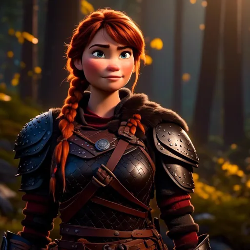 Prompt: <mymodel>25-year-old viking woman, arms crossed, standing in the dimly lit forest with red-leaved weeds, messy and dirty hair, single braid of hair down her shoulder, she has a mad expression, light blue eyes, dirty armor, black gear, bright black armor, black textures and highlights, with glowing lights, short focus, blurry background, unreal engine 8k octane, 3d lighting, full body, full armor