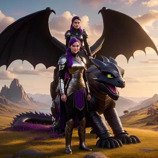 Prompt: Photo of <mymodel> standing next to her ((black)) razorwhip dragon from "How to Train Your Dragon"