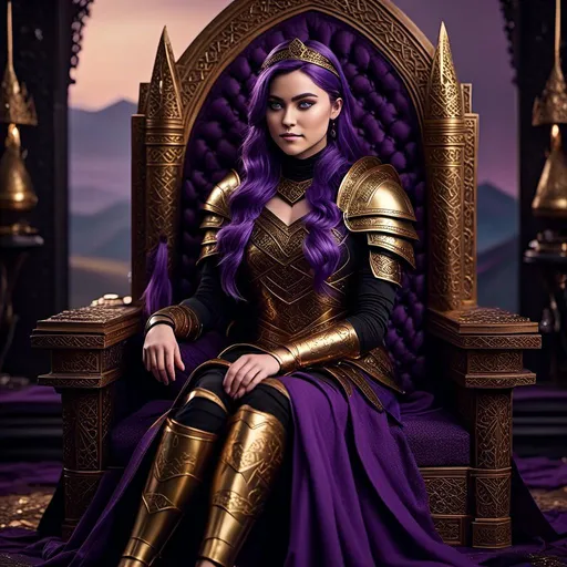 Prompt: A photo of <mymodel> sitting on her throne of her land