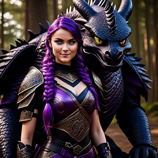 Prompt: Photo of <mymodel> standing next to her ((black)) razorwhip dragon from "How to Train Your Dragon"