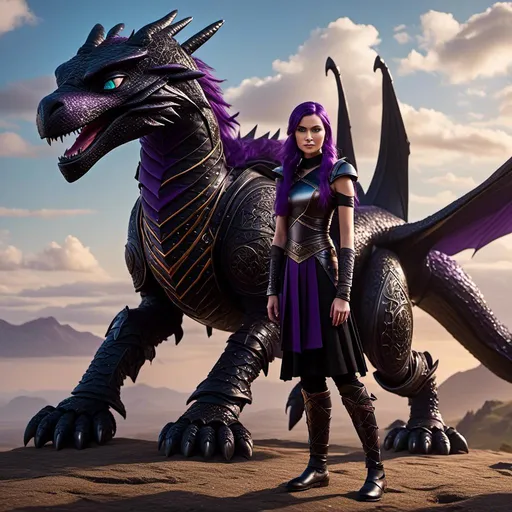 Prompt: Photo of <mymodel> standing next to her ((black)) razorwhip dragon from "How to Train Your Dragon"