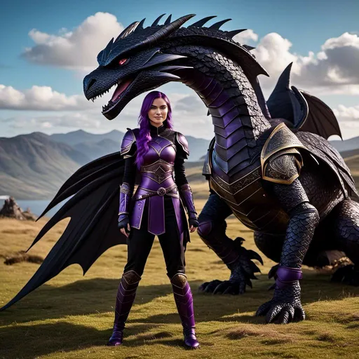 Prompt: Photo of <mymodel> standing next to her ((black)) razorwhip dragon from "How to Train Your Dragon"