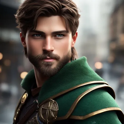 Prompt: he has short brown hair, create most handsome fictional male prince viking warrior, short brown hair, light green eyes eyes, extremely detailed environment, detailed background, intricate, detailed skin, professionally color graded, photorealism, 8k, moody lighting