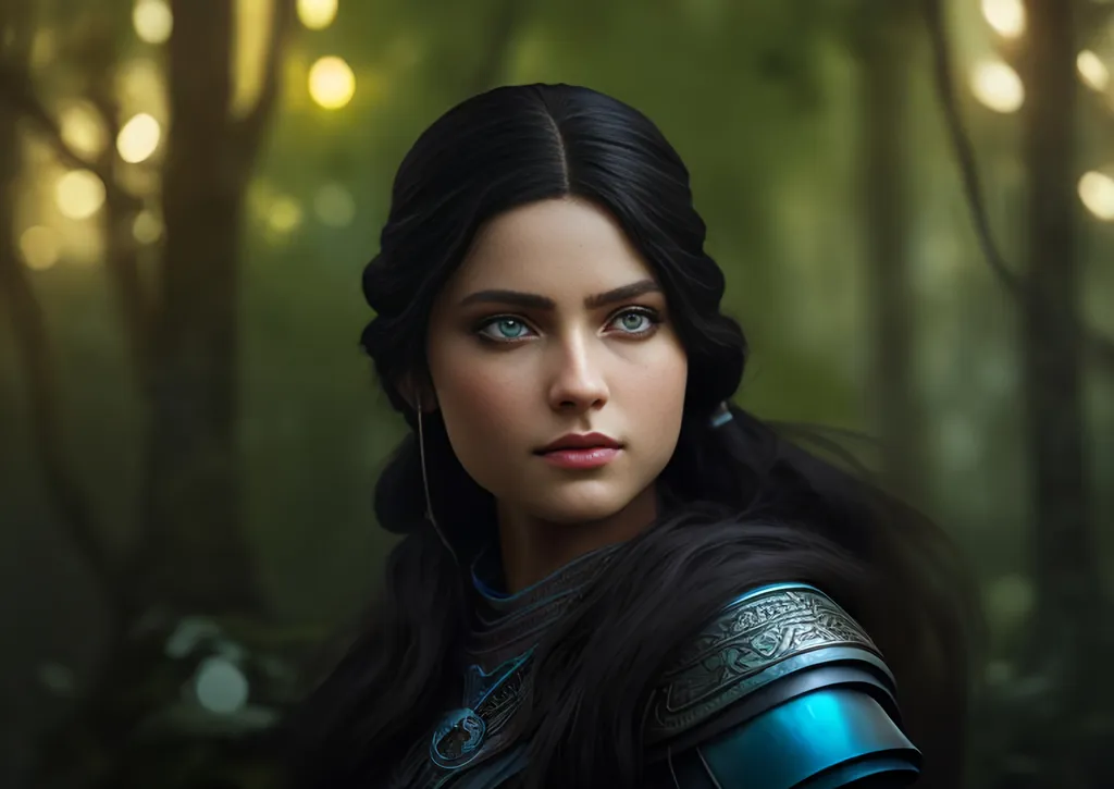 Prompt: she has black hair, create most beautiful fictional female viking princess warrior, black hair, light blue eyes, extremely detailed environment, detailed background, intricate, detailed skin, professionally color graded, photorealism, 8k, moody lighting