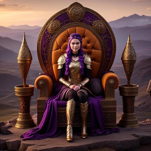 Prompt: A photo of <mymodel> sitting on her throne of her land